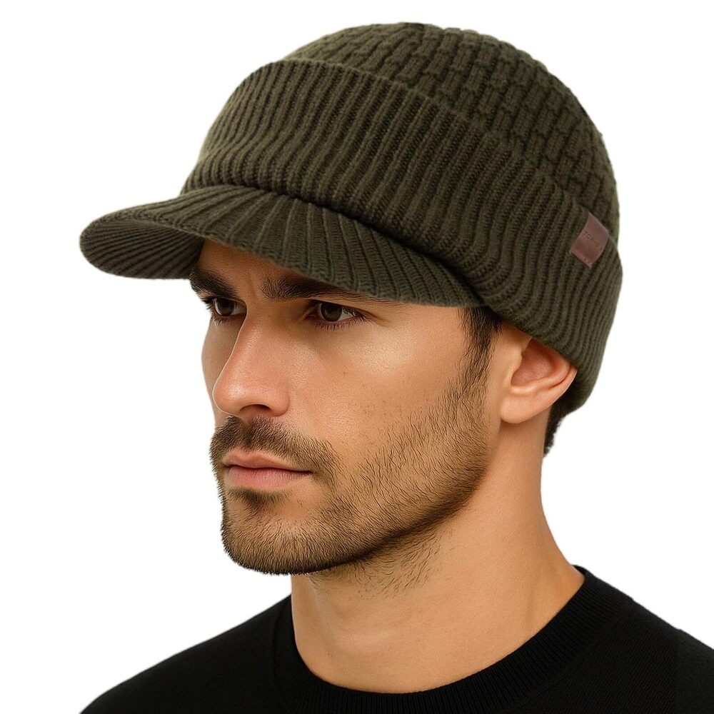 5413 PolarWool 100% Merino Wool Winter Hat Visor Beanie with Brim Fleece